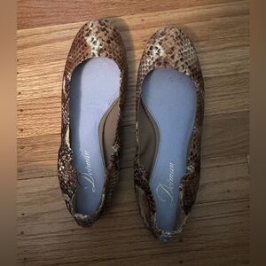 Delman Womens Brown Snakeskin Ballet Flats